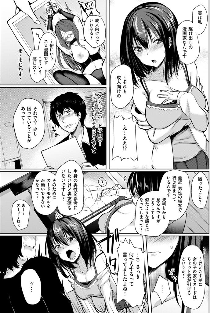 モデルとしてレンタルおじさんを呼び裸を見せてもらう駆け出しエロ漫画家の巨乳少女...パンツの上からチンポを撫でられ射精してしまい気持ちが昂ぶった彼女の処女をもらい中出しセックス【あび:おじさんお借りします！】