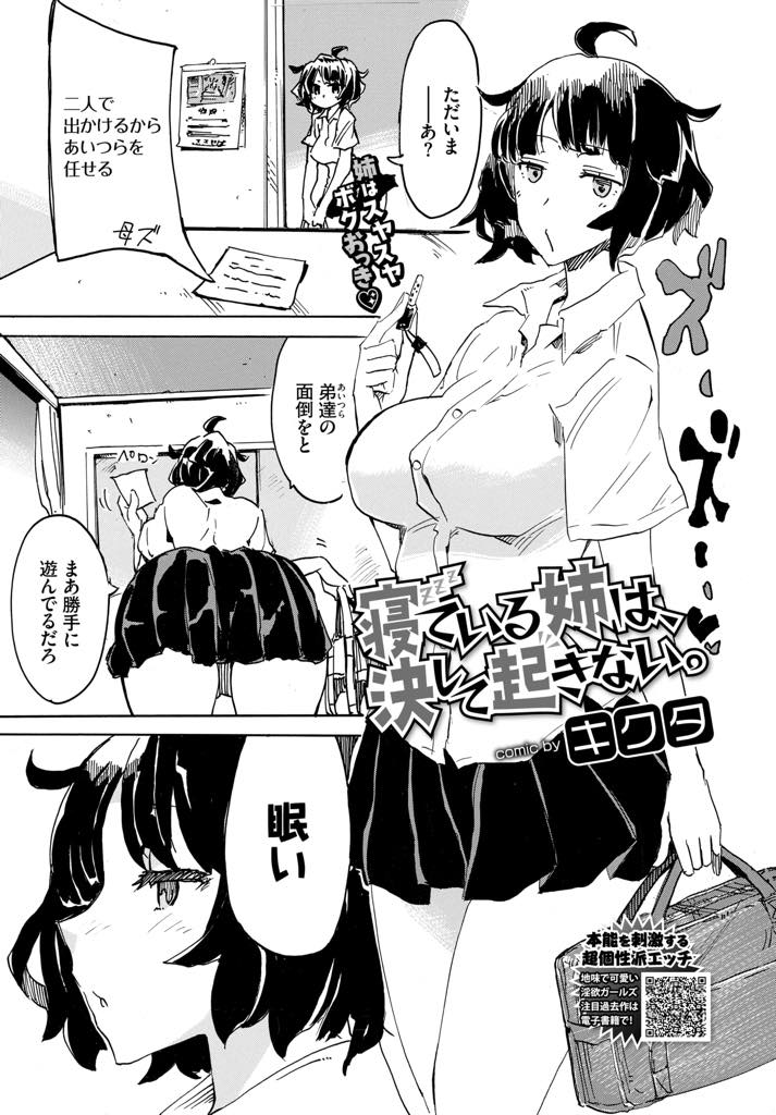 寝始めるとどんなことをされても起きる事がない爆乳お姉ちゃん...全然起きないので弟たちが興味本位でおっぱいにチンコを擦りつけ我慢できず中出しまでしちゃって童貞喪失【キクタ:寝ている姉は、決して起きない。】