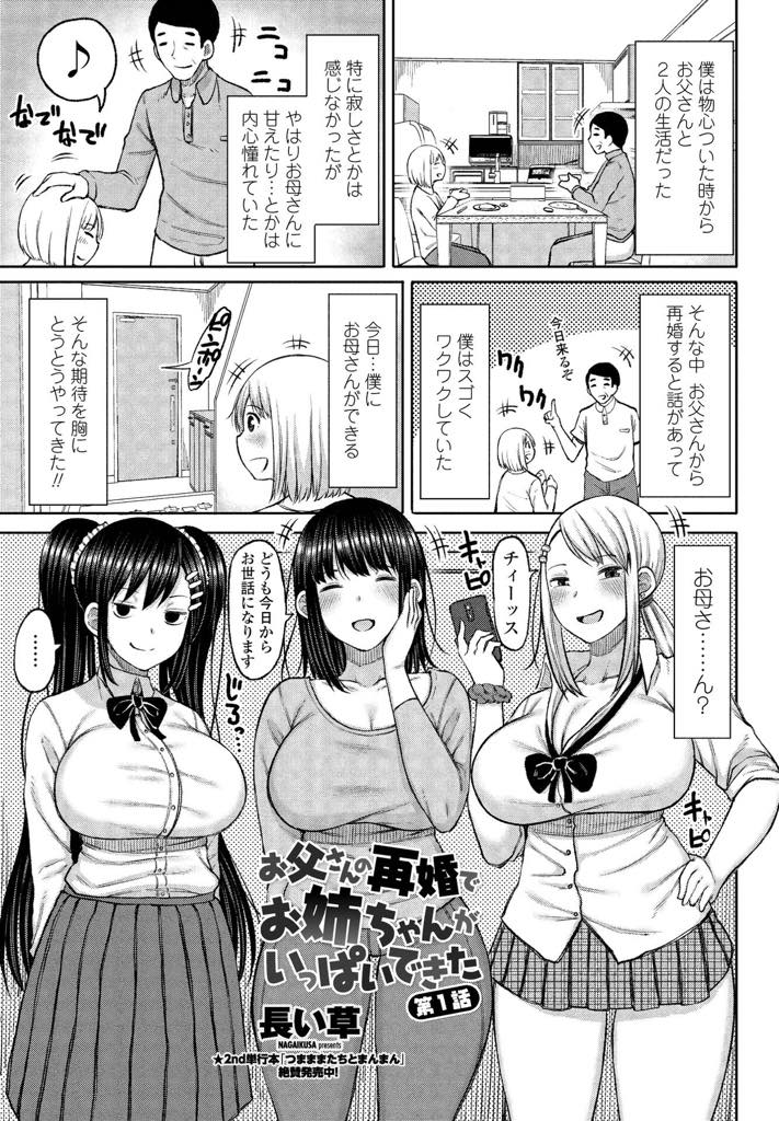 第一話　父親の再婚にで、いきなり姉が3人も出来てしまった心太朗。お風呂に入った心太朗のもとに天然長女の愛菜も入って来て...お互いセックスの経験が無いが、愛菜の天然っぷりが炸裂！手コキで収まらないチンコを生で受け入れて中出しまで許してしまうオネショタセックス【長い草:お父さんの再婚でお姉ちゃんがいっぱいできた 第1話】