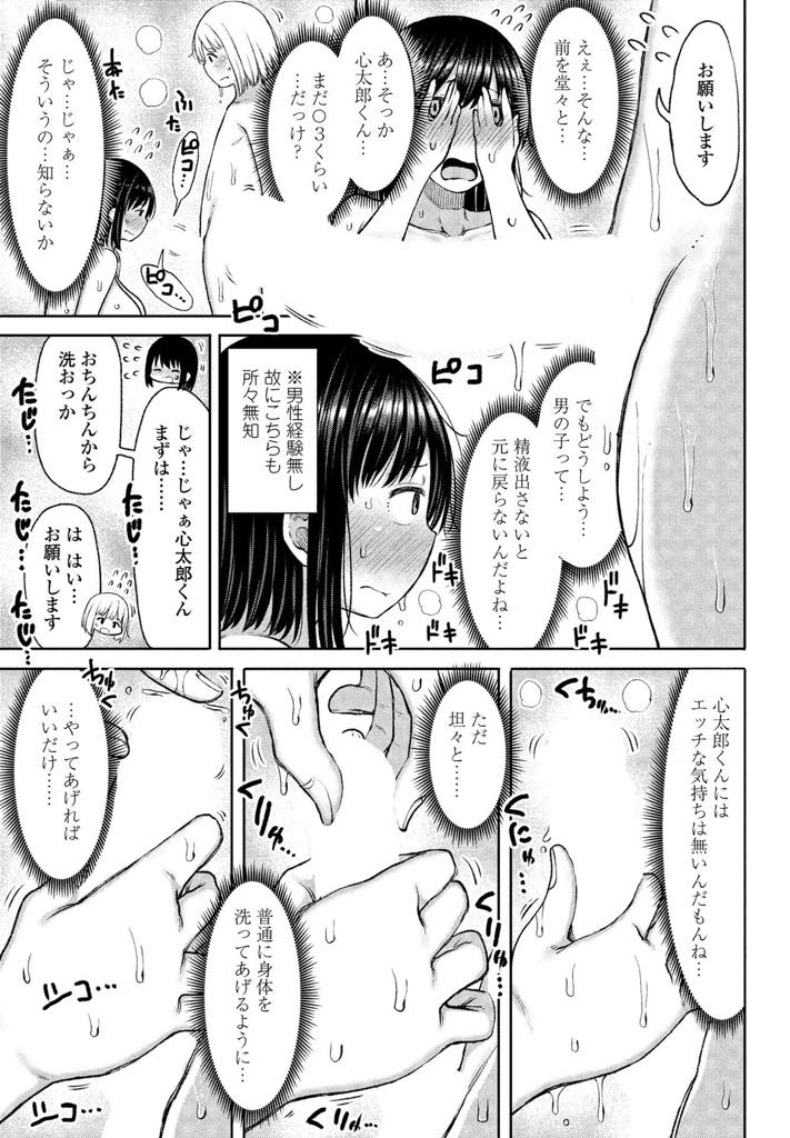 第一話　父親の再婚にで、いきなり姉が3人も出来てしまった心太朗。お風呂に入った心太朗のもとに天然長女の愛菜も入って来て...お互いセックスの経験が無いが、愛菜の天然っぷりが炸裂！手コキで収まらないチンコを生で受け入れて中出しまで許してしまうオネショタセックス【長い草:お父さんの再婚でお姉ちゃんがいっぱいできた 第1話】