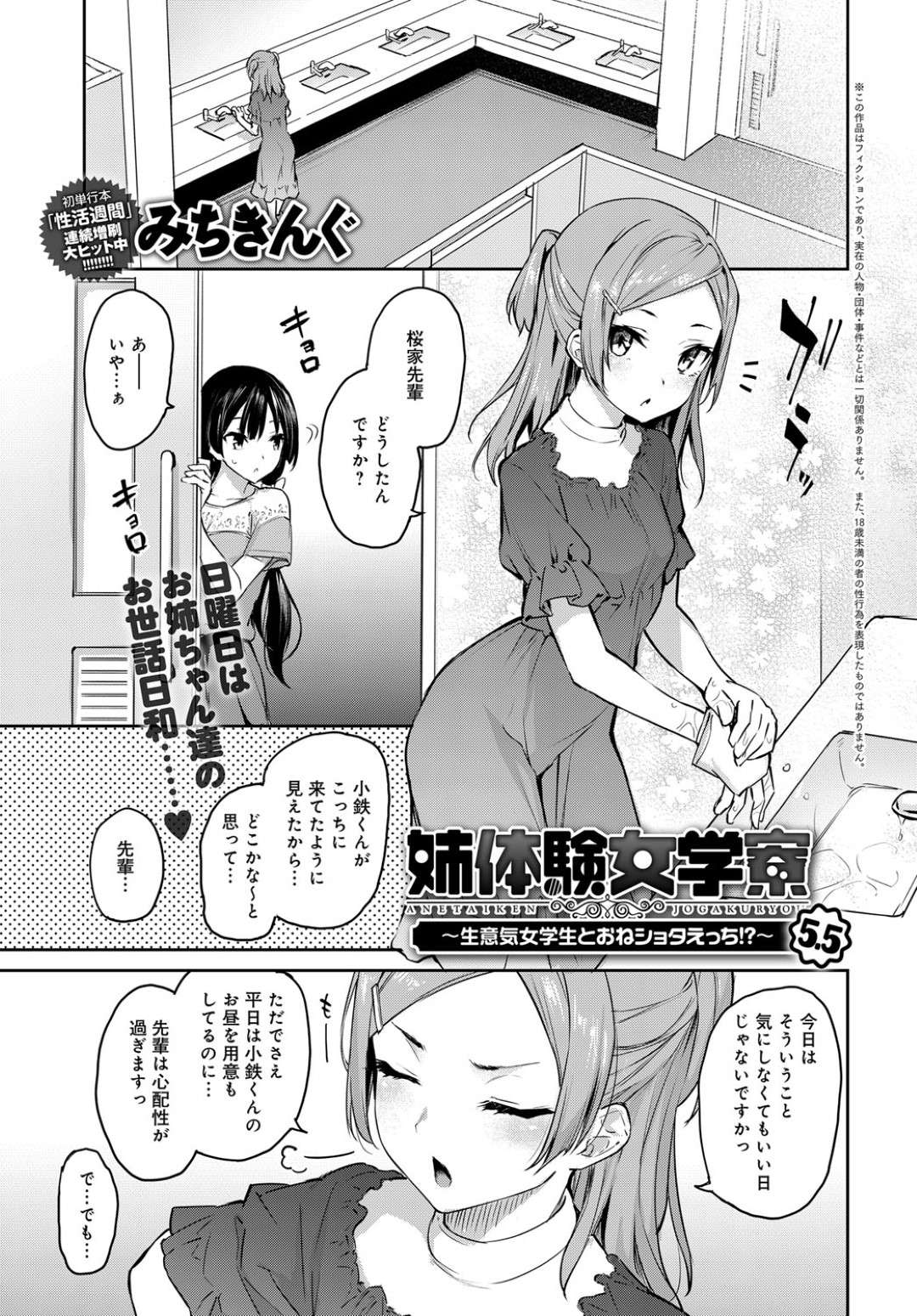 寮のトイレでショタ男子とヤりまくる貧乳美少女JK…その後もメイドコスプレしたJKたちがショタ男子の面倒を見ながら逆セクハラしまくり、おねショタハーレムセックスで搾精しまくる【みちきんぐ：姉体験女学寮 5.5】