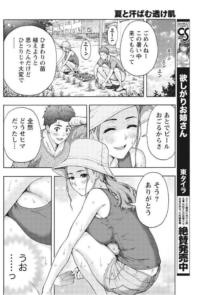 久々に再開した昔仲良くしていた年下幼馴染の男をエッチな身体でからかって誘惑してしまう巨乳のお姉さん...本気になってしまった幼馴染に身体を許して二人で暑い中汗だくになりながらいちゃラブ中出しセックス【東タイラ:夏と汗ばむ透け肌】